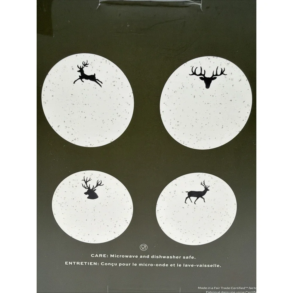Set/4 Pottery Barn Rustic Forest Bowls Reindeer‎ Deer Stag Christmas Antlers